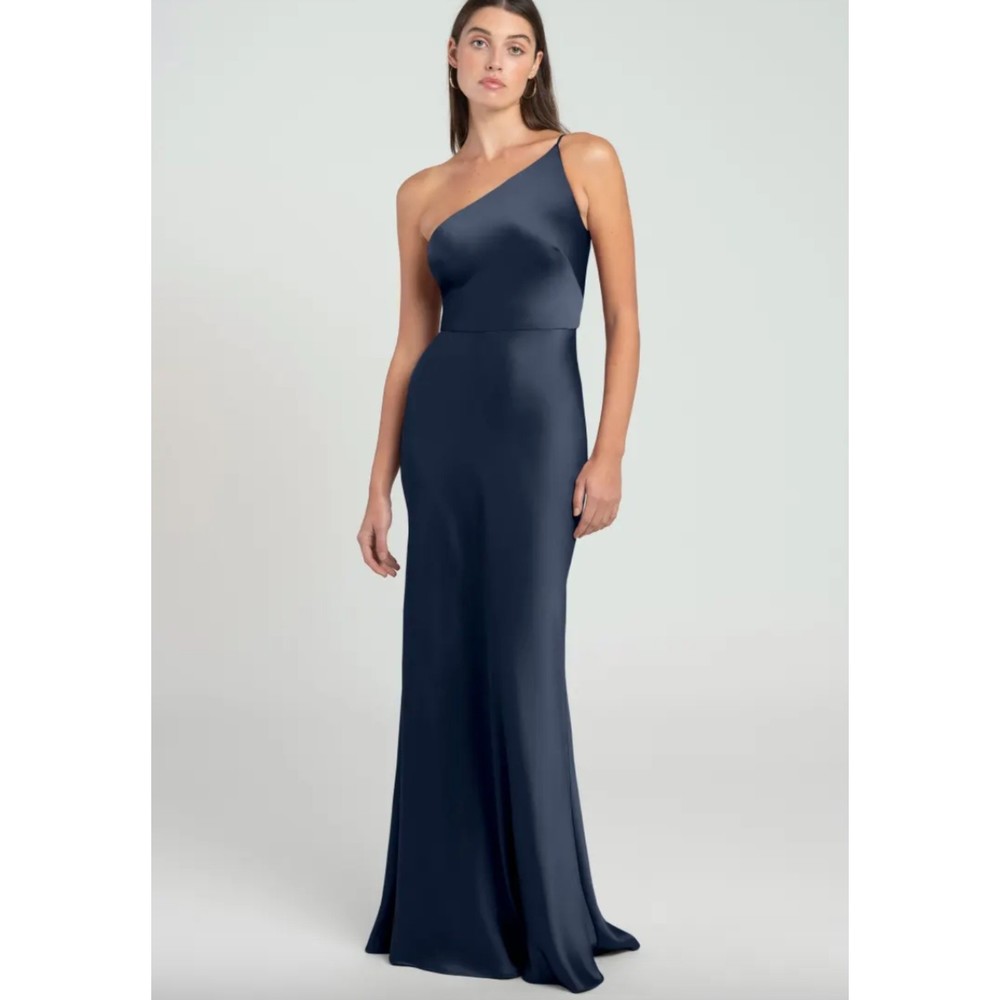 JENNY YOO Black Marlowe One Shoulder Satin Bridesmaid Dress Size 6